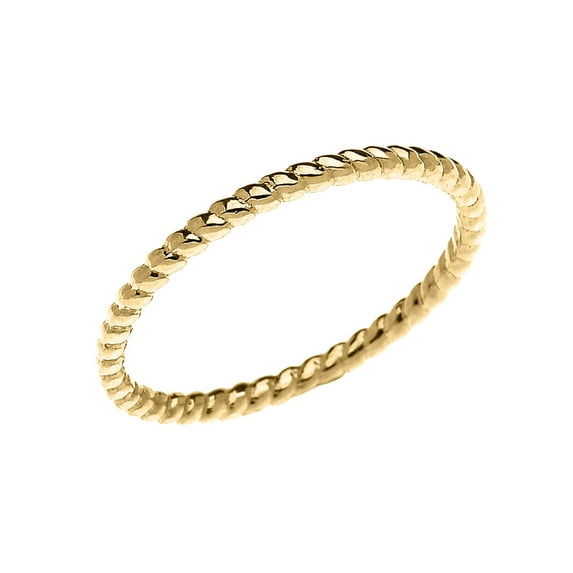 10K Yellow Gold Dainty Stackable Rope Cable Design Slender Band Ring - Size 8-1/2