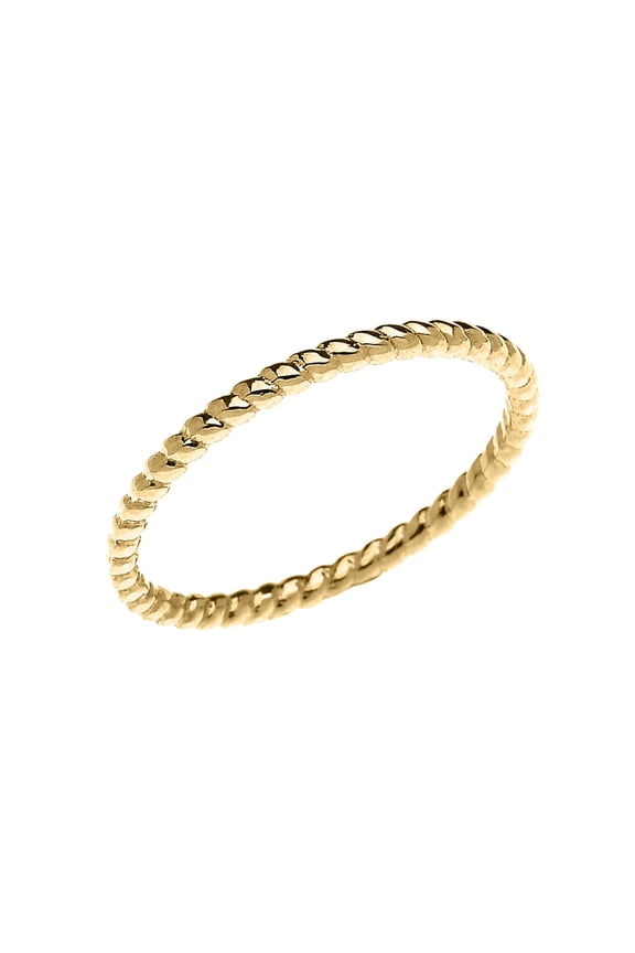 10K Yellow Gold Dainty Stackable Rope Cable Design Slender Band Ring - Size 9