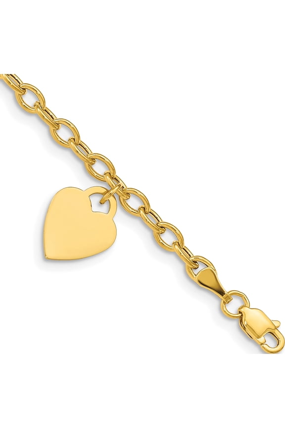 10K Yellow Gold Dangle Heart Child's Bracelet (Width 14) (Length 6) - Jbsp