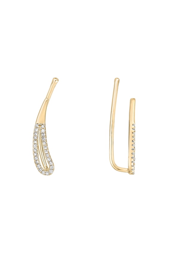 10K Yellow Gold Designer Crawler Earrings With Round Diamonds Jewelry For Her