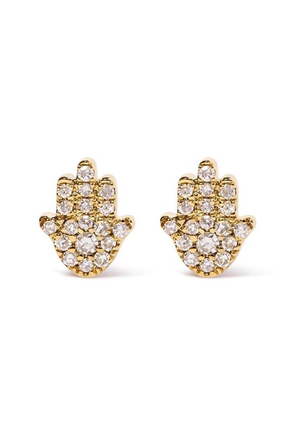 10K Yellow Gold Diamond Accented Hamsa Stud Earrings, H-I Color - I1-I2 Clarity