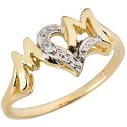 FACTORY DIRECT JEWELRY 10K Yellow Gold Diamond Accented MOM with Heart Shaped O Statement Ring J-K Color, I1-I2 Clarity - Size 4-1/2