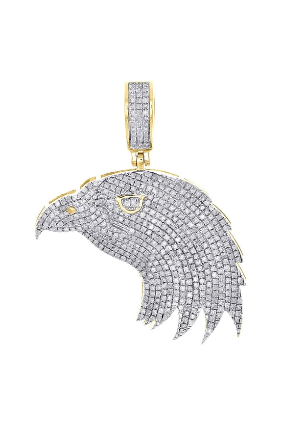 10K Yellow Gold Diamond American Eagle Bird Pendant Mens Pave Charm 1.03 Ct.