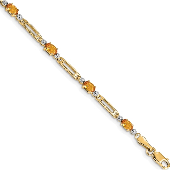 Jewelry by Sweet Pea 10K Yellow Gold Diamond and Oval Citrine Rectangle Link 7 inch Bracelet