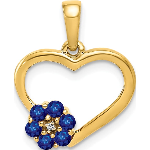 10K Yellow Gold Diamond And Sapphire Heart W/ Flower Pendant (Width 15) (Length 19.6) - Jbsp
