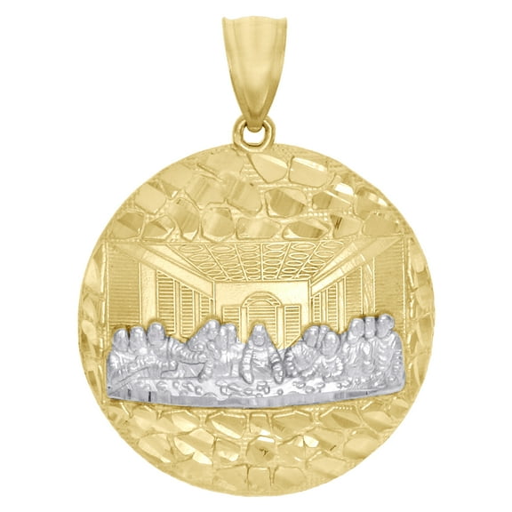 10K Yellow Gold Diamond Cut Apostles Last Supper Pendant Nugget Ore Charm 1.35"