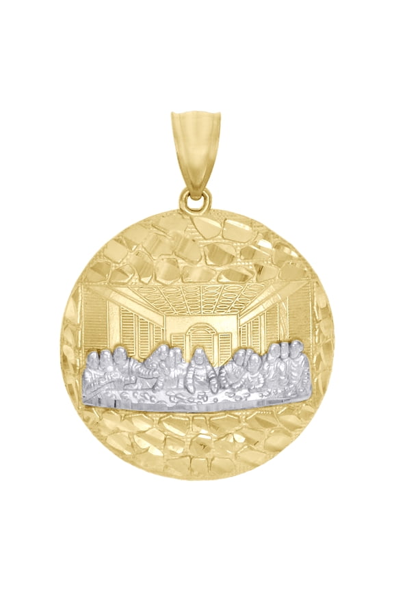 10K Yellow Gold Diamond Cut Apostles Last Supper Pendant Nugget Ore Charm 1.35"