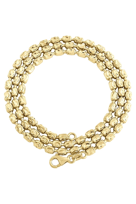 10K Yellow Gold Diamond Cut Barrel Chain 2.75mm Necklace Oval Bead 16 Inch