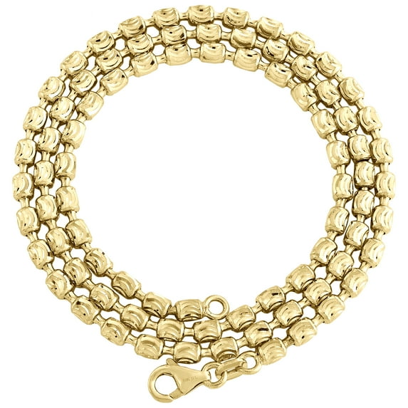 10K Yellow Gold Diamond Cut Barrel Chain 2.75mm Necklace Oval Bead 18 Inch
