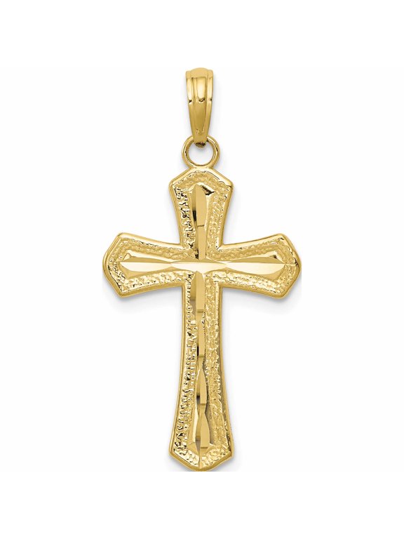 10K Yellow Gold Diamond-cut Beveled Edges Cross Pendant