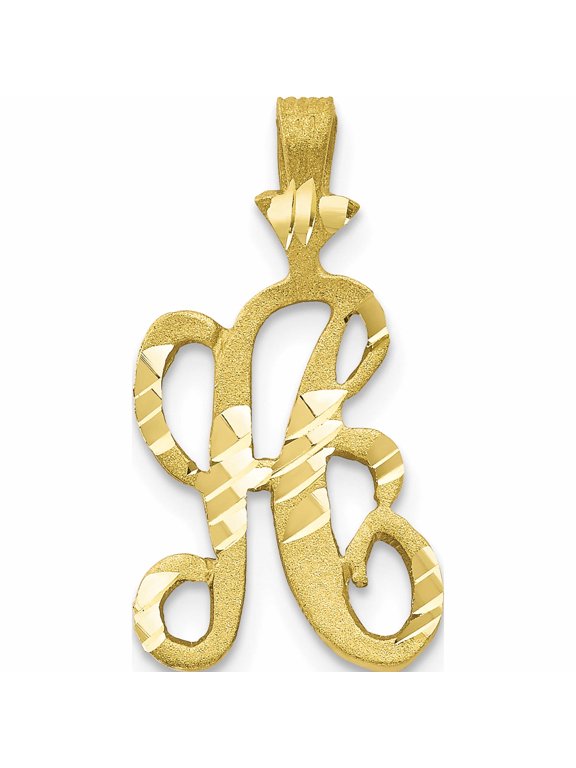 10K Yellow Gold Satin Diamond-cut Initial A Charm