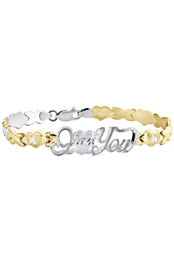 10K Yellow Gold Diamond Cut I Love You XOXO Hugs and Kisses Stampato Bracelet 8"