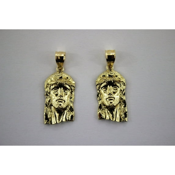 10K Yellow Gold Diamond Cut Jesus Face Pendant Left Right