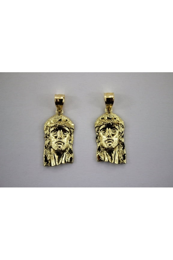 10K Yellow Gold Diamond Cut Jesus Face Pendant Left Right