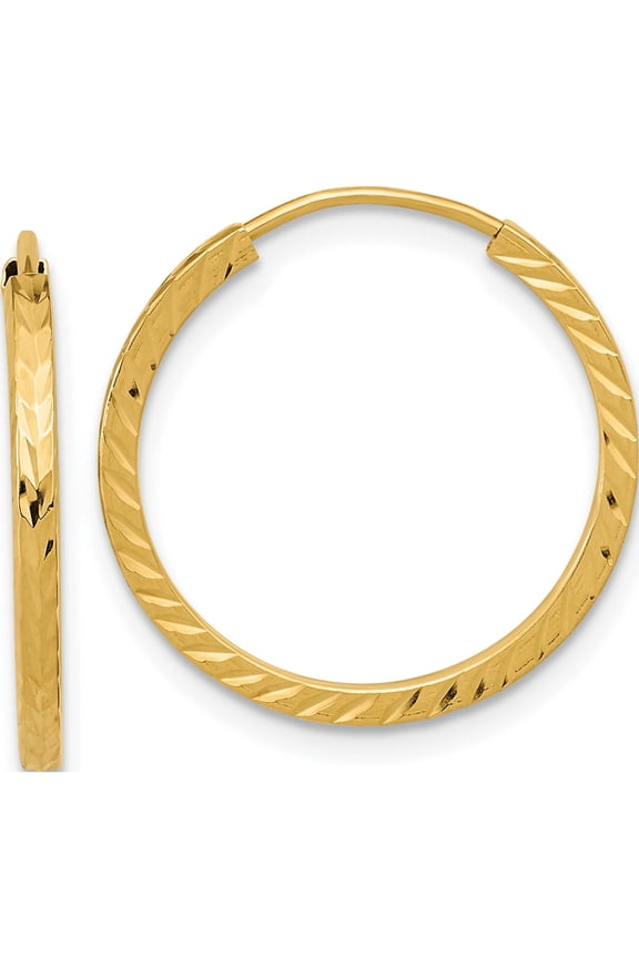 10K Yellow Gold Diamond-Cut Square Tube Endless Hoop Earrings (Width 20) (Length 20) - Jbsp