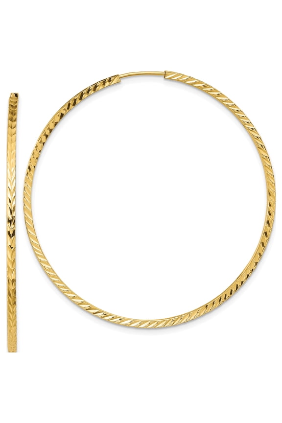 10K Yellow Gold Diamond-Cut Square Tube Endless Hoop Earrings (Width 50) (Length 49) - Jbsp