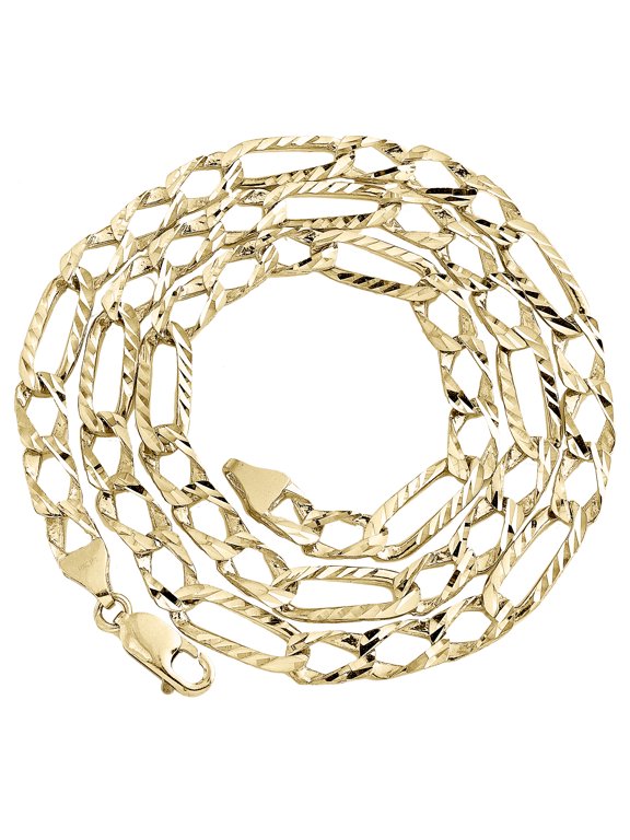 10K Yellow Gold Diamond Cut Textured Fancy Figaro Link Chain 7mm Necklace 24"