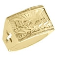 thumbnail image 1 of 10K Yellow Gold Diamond Cut Textured Last Supper Statement Pinky Ring 14mm Band, 1 of 5