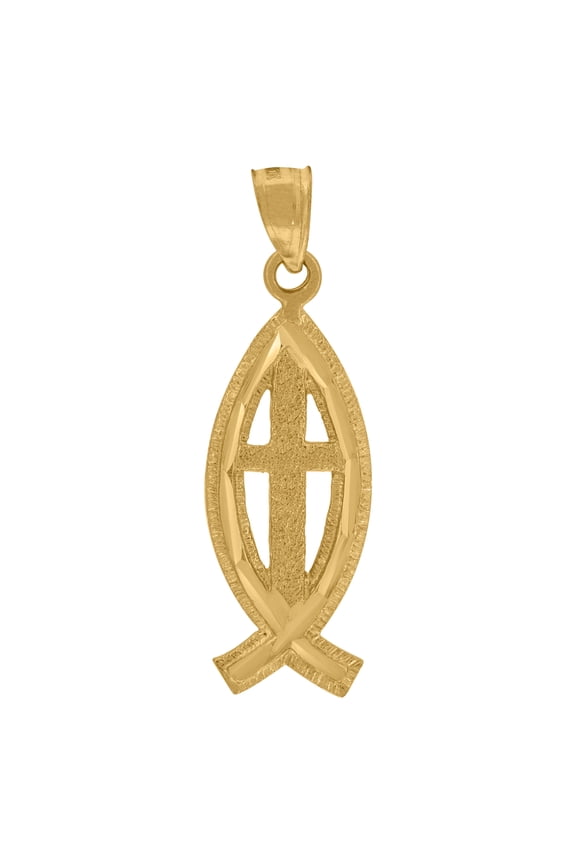 10K Yellow Gold Diamond-Cut Unisex Christian Cross Religious Charm Pendant