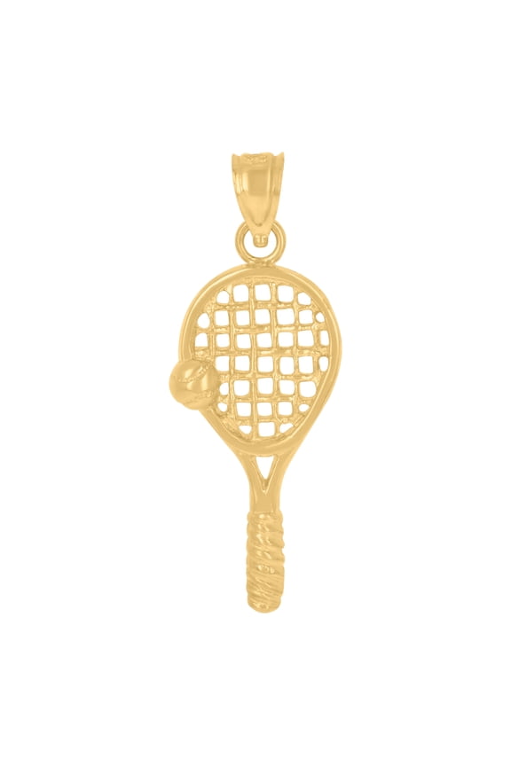 10K Yellow Gold Diamond-Cut Unisex Tennis Racquet Ball Sports Charm Pendant