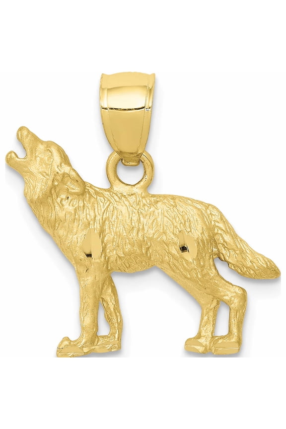 10K Yellow Gold Diamond-Cut Wolf Pendant (18 X 18) Made In United States -Jewelry By Sweet Pea