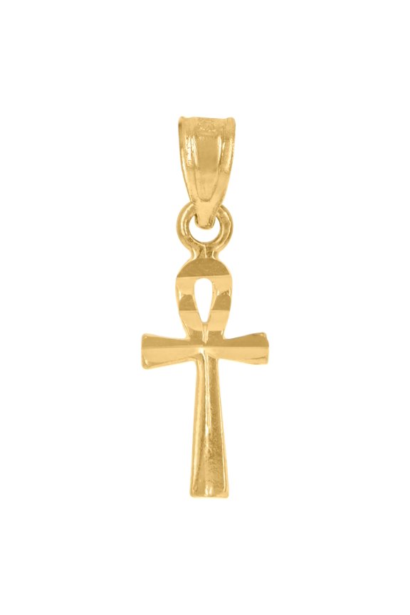 10K Yellow Gold Diamond-Cut Womens Ankh Cross Religious Charm Pendant