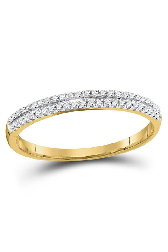 10K Yellow Gold Diamond Double Row Wedding Band Slender Anniversary Ring 1/6 CT