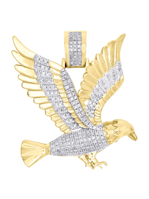 10K Yellow Gold Diamond Eagle Flying Bird Spread Wing Pendant 1.3" Charm 0.38 CT