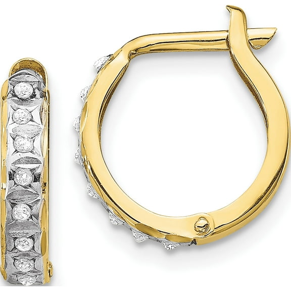 10K Yellow Gold Diamond Fascination Round Hinged Hoop Earrings (Width 2) (Length 13) - Jbsp
