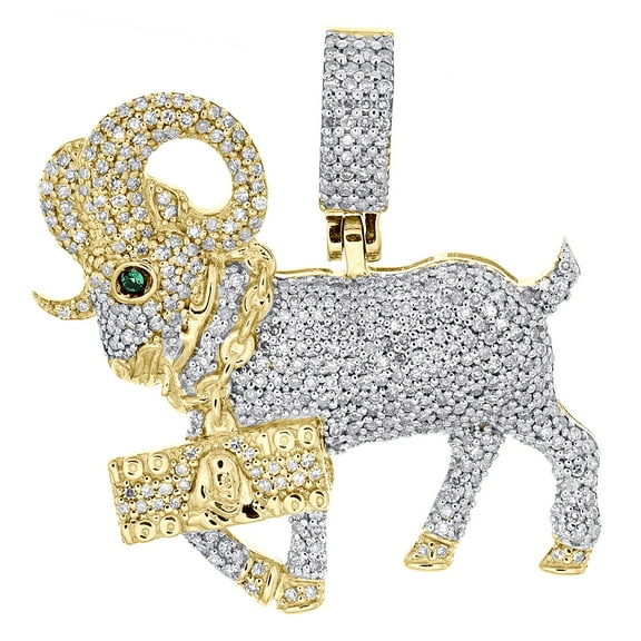 10K Yellow Gold Diamond GOAT Greatest Of All Time Pendant 1.15" Charm 6/7 CT.