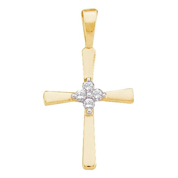 10K Yellow Gold Diamond Glorious Cross Necklace Pendant 1/20 Ctw.