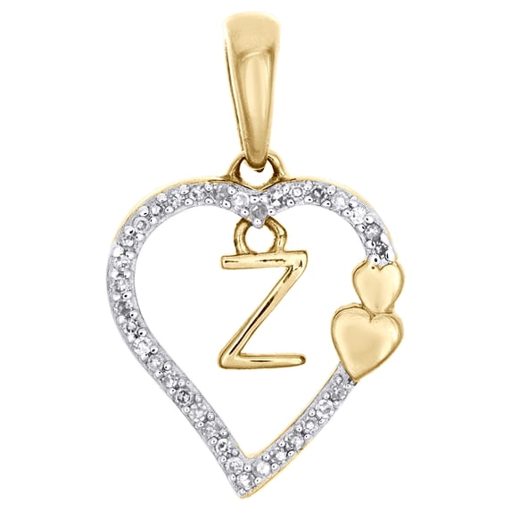 10K Yellow Gold Diamond Heart Pendant Dangling Initial Z Cut Out Charm 0.10 Ct.