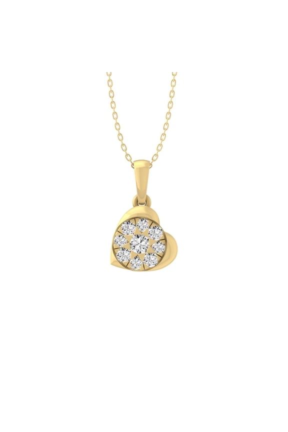 10K Yellow Gold Diamond Heart Pendant with Silver Yellow Plating Cable Chain Necklace 18" (1/4 cttw, I2-I3 Clarity, I-J Color)