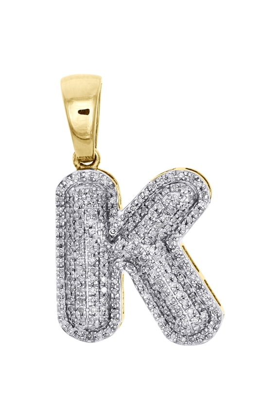 10K Yellow Gold Diamond Initial K Pendant 1.20" Mini Bubble Letter Charm 5/8 CT.