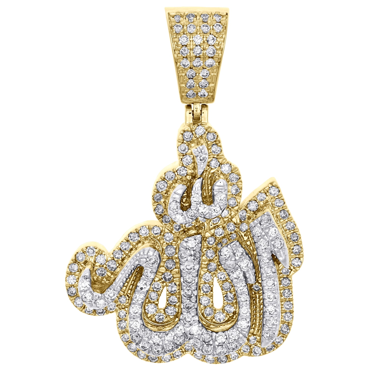 10K Yellow Gold Diamond Islamic Allah Tiered Pendant 1.80
