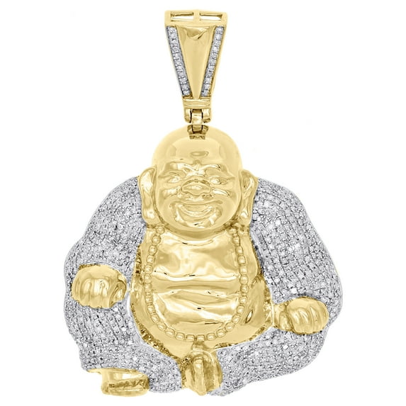 10K Yellow Gold Diamond Laughing Happy Buddha Pendant 2.20" Pave Charm 1.75 CT.