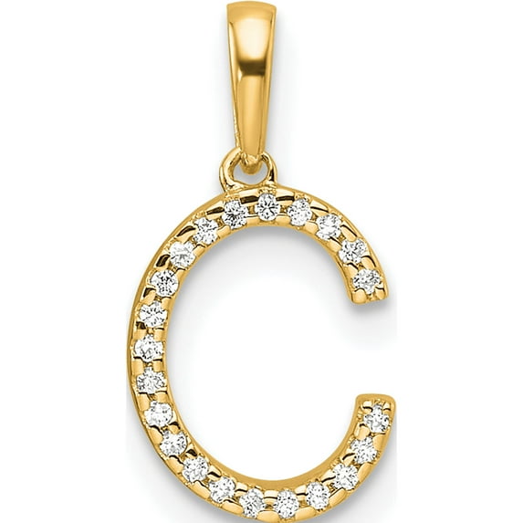 10K Yellow Gold Diamond Letter C Initial Pendant (Width 8.8) - Jbsp