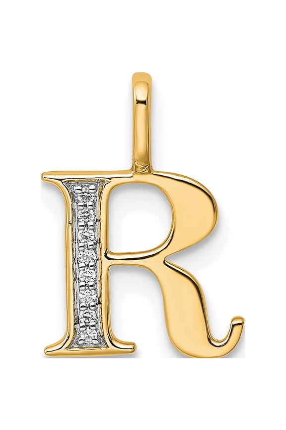 10K Yellow Gold Diamond Letter R Initial Pendant (Width 10.9) (Length 15.46) - Jbsp