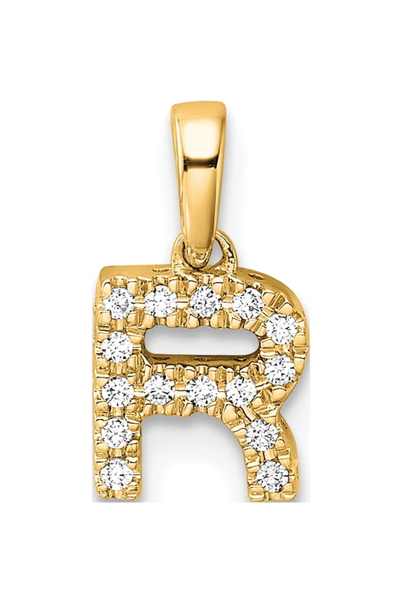 10K Yellow Gold Diamond Letter R Initial With Bail Pendant - Jbsp