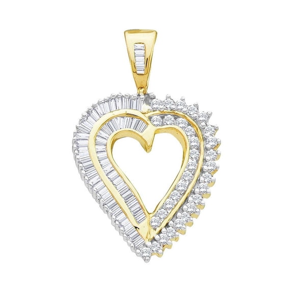 10K Yellow Gold Diamond Lovely Sparkling Heart Necklace Pendant 7/8 Ctw.