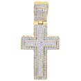 thumbnail image 1 of 10K Yellow Gold Diamond Mini Outlined Cross Pendant 1.95" Mens Flat Charm 1/2 Ct, 1 of 5