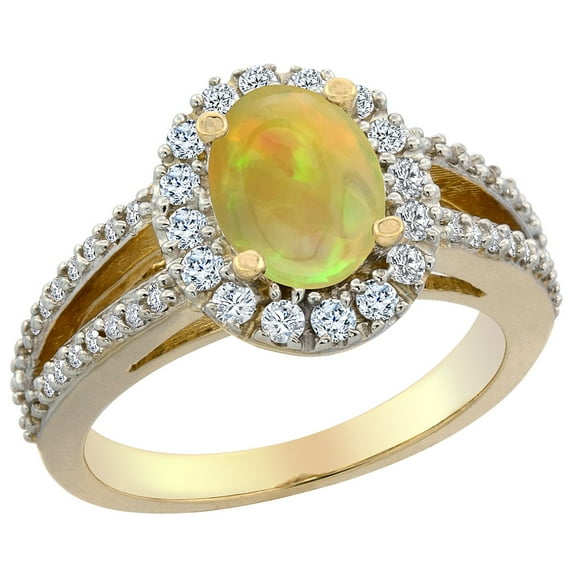 10K Yellow Gold Diamond Natural Ethiopian HQ Opal Halo Engagement Ring Oval 8x6 mm, size 9