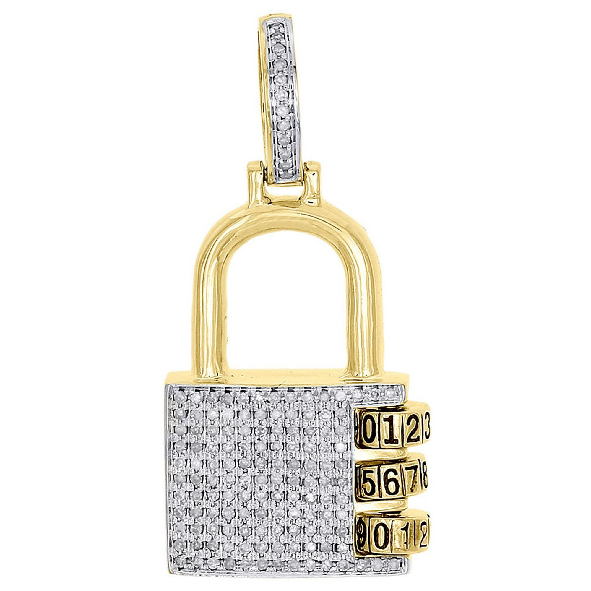 10K Yellow Gold Diamond Padlock Lock Code Pendant 1.45 Mens Pave