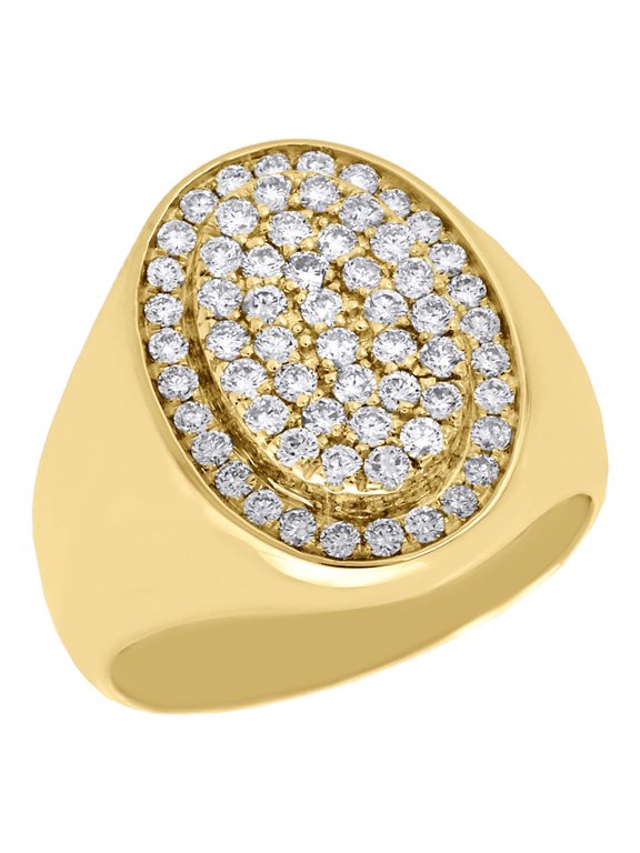 10K Yellow Gold Diamond Pinky Ring Mens Designer Oval Statement Band 1.20 ct.