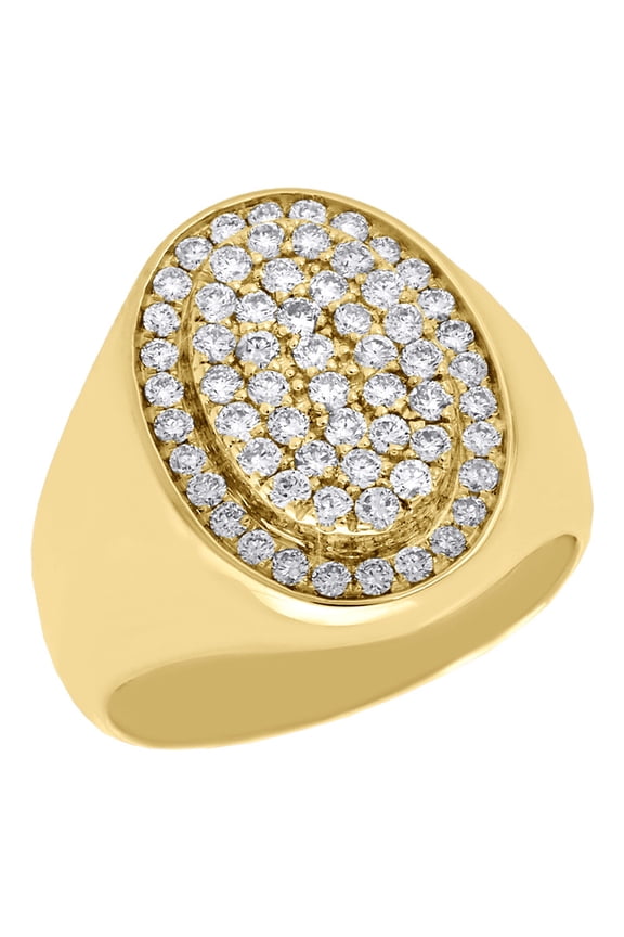 10K Yellow Gold Diamond Pinky Ring Mens Designer Oval Statement Band 1.20 ct.