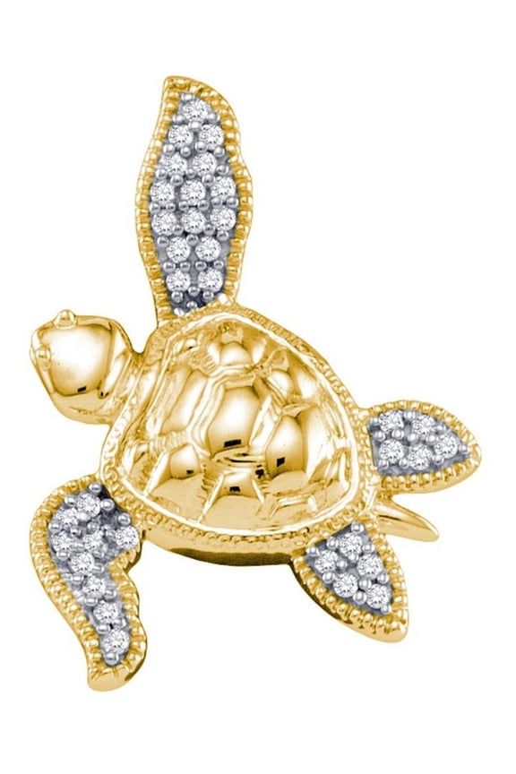 10K Yellow Gold Diamond Sea Turtle Shell Fine Necklace Pendant 1/10 Ctw.