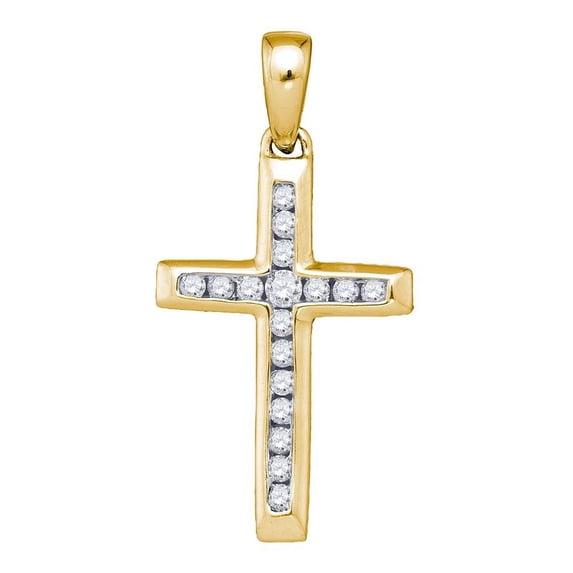 10K Yellow Gold Diamond Small Cross Necklace Pendant 1/8 Ctw.