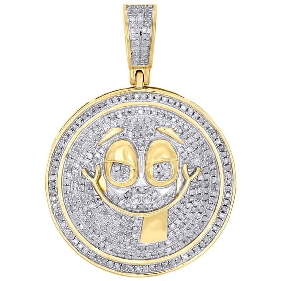 10K Yellow Gold Diamond Smiley Face Stuck Out Tongue Pendant 1.5" Charm 0.80 CT.