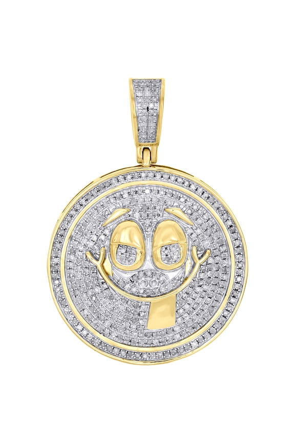 10K Yellow Gold Diamond Smiley Face Stuck Out Tongue Pendant 1.5" Charm 0.80 CT.