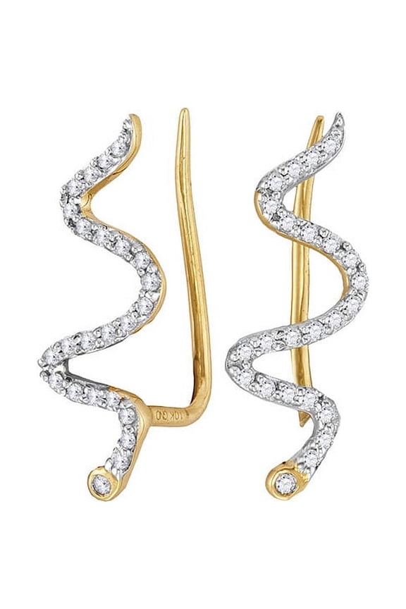 10K Yellow Gold Diamond Spiral Sparkling Slide Earrings 1/6 Ctw.